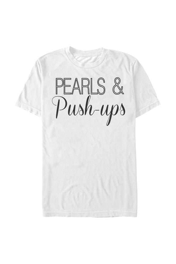 Women's CHIN UP Pearls and Push-Ups Boyfriend Graphic Tee White Medium