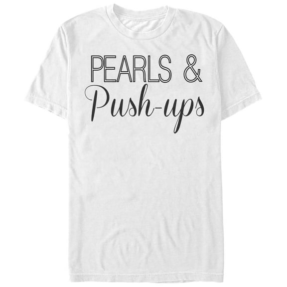 Women's CHIN UP Pearls and Push-Ups  Boyfriend Graphic Tee White Small