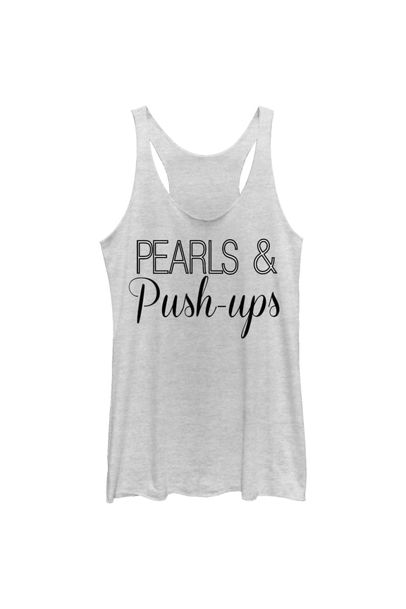 Women's CHIN UP Pearls and Push-Ups Racerback Tank Top White Heather Large