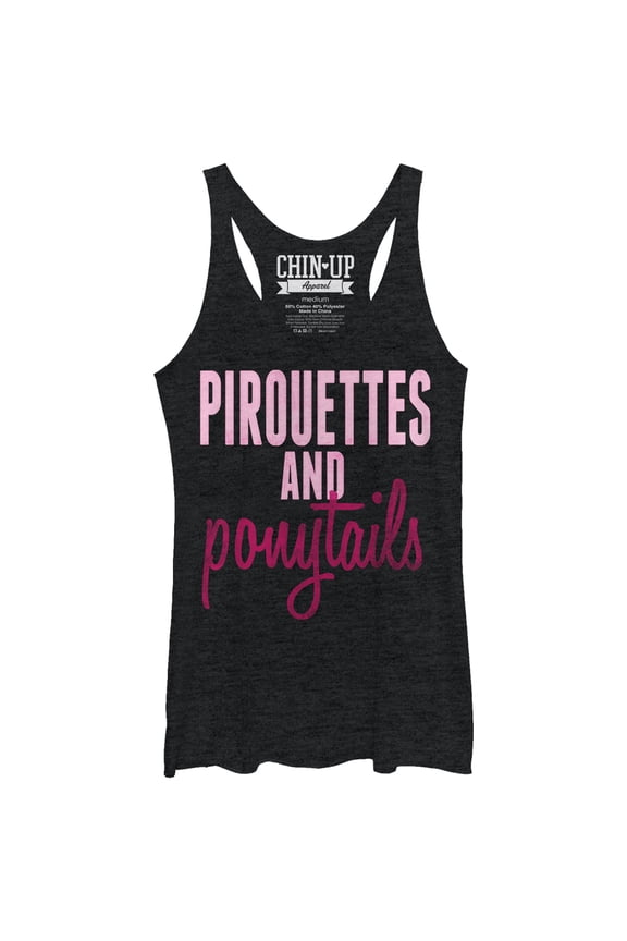 Women's CHIN UP Pirouettes and Ponytails Racerback Tank Top Black Heather Small