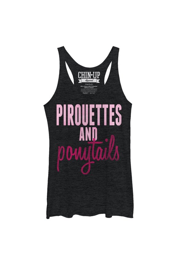 Women's CHIN UP Pirouettes and Ponytails Racerback Tank Top Black Heather X Large