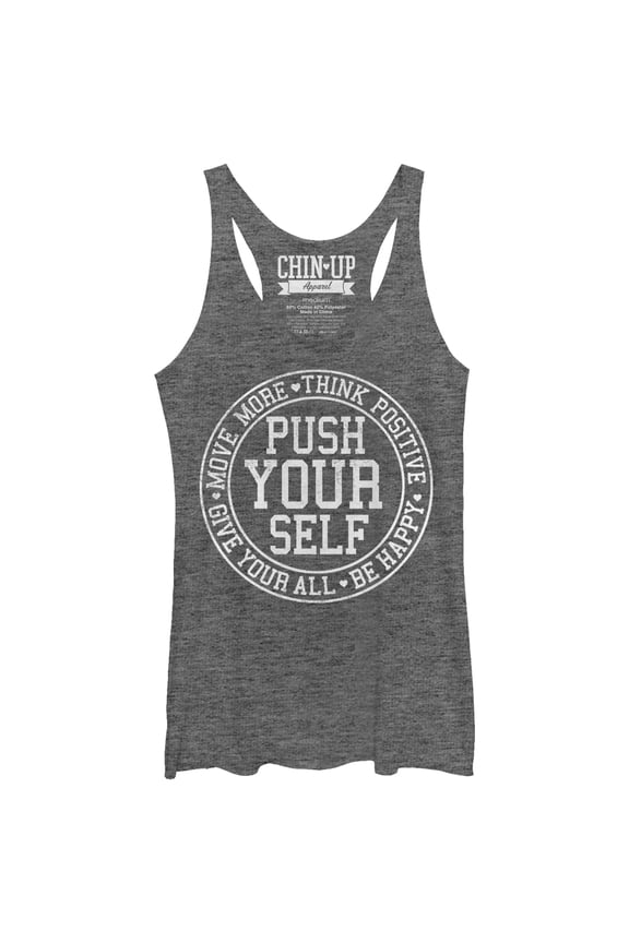 Women's CHIN UP Push Yourself Racerback Tank Top Gray Heather Medium