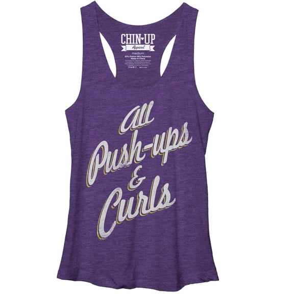 Women's CHIN UP Push-ups and Curls  Racerback Tank Top Purple Heather Medium