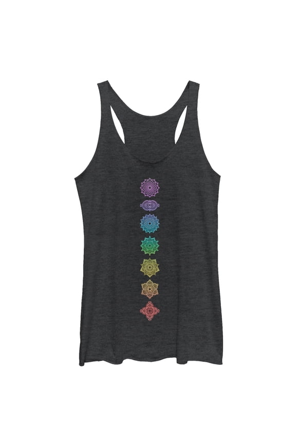 Women's CHIN UP Rainbow Chakra Racerback Tank Top Black Heather Medium