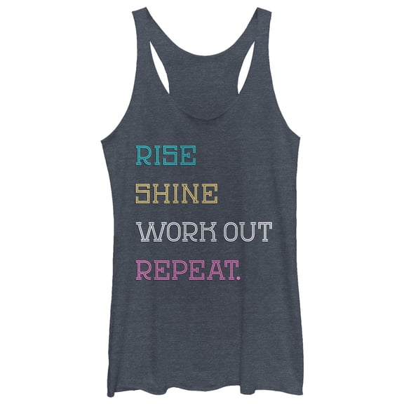 Women's CHIN UP Rise Shine Repeat Racerback Tank Top Navy Blue Heather Large