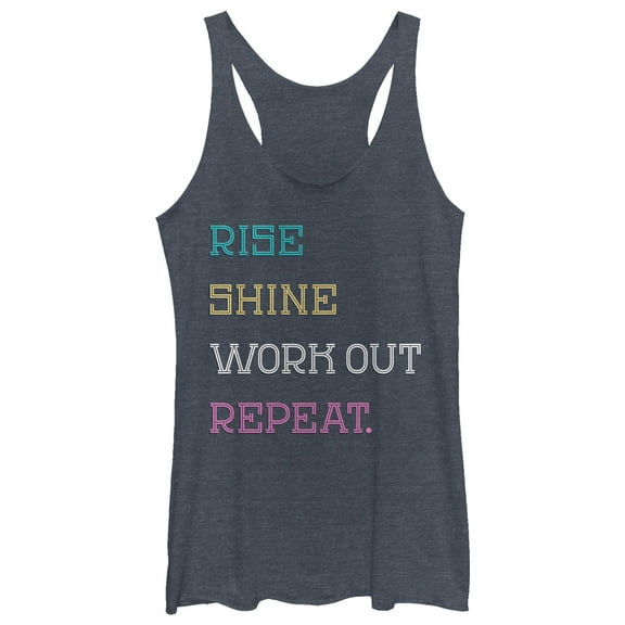 Women's CHIN UP Rise Shine Repeat Racerback Tank Top Navy Blue Heather X Small