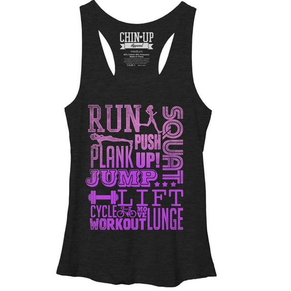 Women's CHIN UP Run Squat Jump Workout Racerback Tank Top Black Heather Small