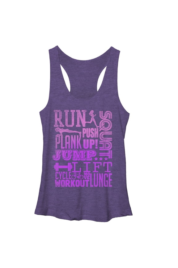 Women's CHIN UP Run Squat Jump Workout Racerback Tank Top Purple Heather Small