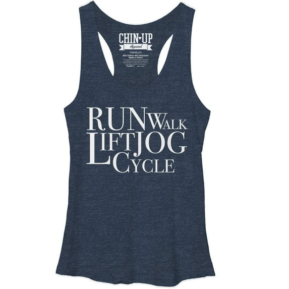 Women's CHIN UP Run Walk Lift Jog Cycle Racerback Tank Top Navy Heather Large