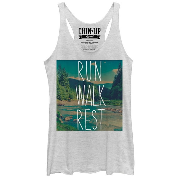 Women's CHIN UP Run Walk Rest Racerback Tank Top White Heather Small