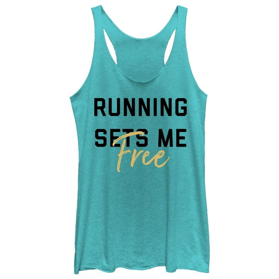 Women's CHIN UP Running Sets Me Free Racerback Tank Top Tahiti Blue Medium
