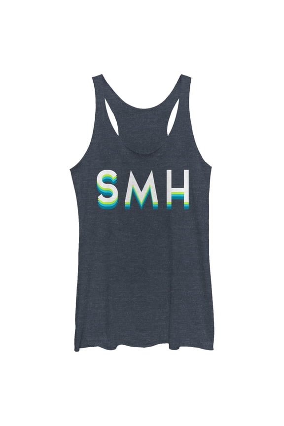 Women's CHIN UP SMH Shake My Head Racerback Tank Top Navy Blue Heather Medium