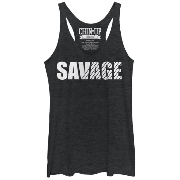 Women's CHIN UP Savage Stripes Racerback Tank Top Black Heather Medium