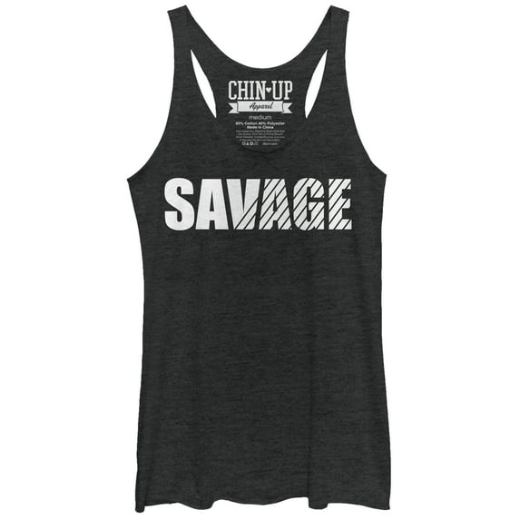 Women's CHIN UP Savage Stripes Racerback Tank Top Black Heather X Large