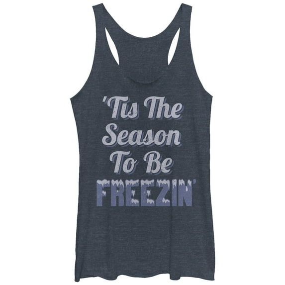 Women's CHIN UP Season to Be Freezing Racerback Tank Top Navy Blue Heather Small