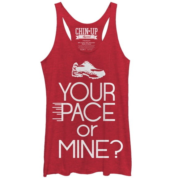 Women's CHIN UP Shoe Your Pace or Mine Racerback Tank Top Red Heather Large