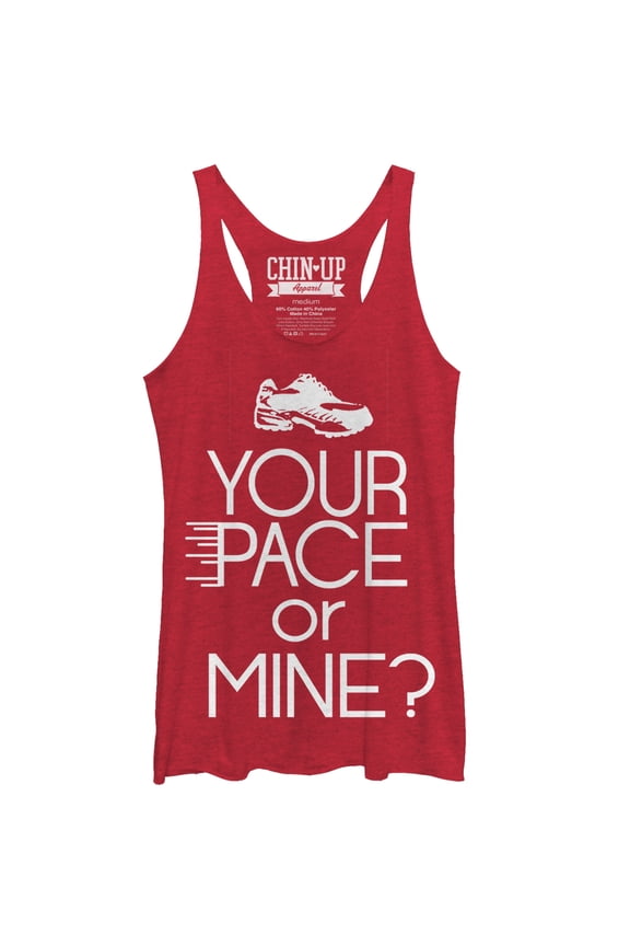Women's CHIN UP Shoe Your Pace or Mine Racerback Tank Top Red Heather Small
