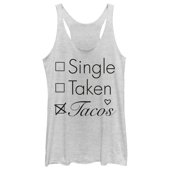 Women's CHIN UP Single Taken Tacos Racerback Tank Top White Heather Medium