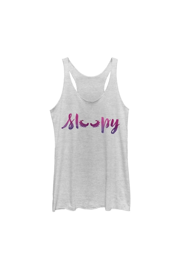Women's CHIN UP Sleepy Face Racerback Tank Top White Heather Small