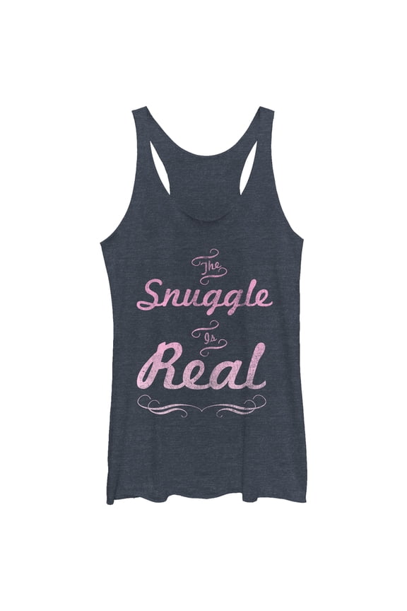 Women's CHIN UP Snuggle is Real Cursive Racerback Tank Top Navy Blue Heather Medium