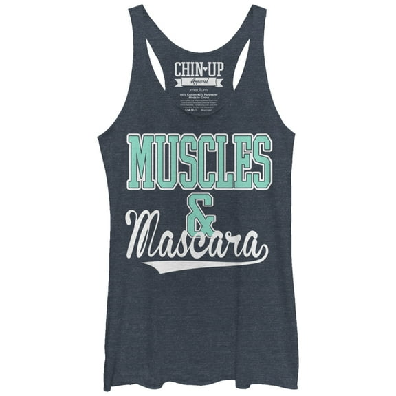 Women's CHIN UP Sporty Muscles and Mascara  Racerback Tank Top Navy Heather X Large
