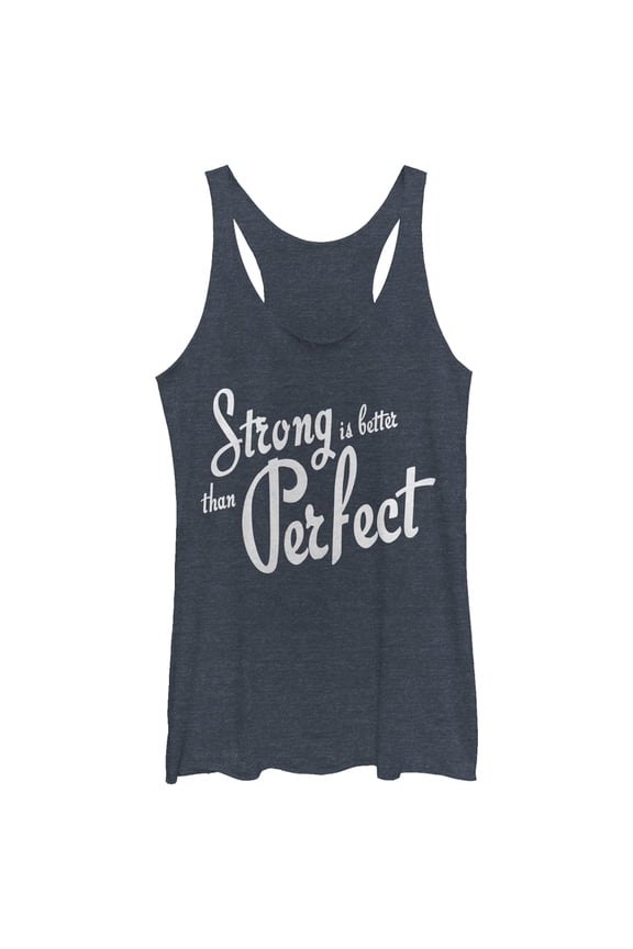 Women's CHIN UP Strong is Better than Perfect Racerback Tank Top Navy Blue Heather Large