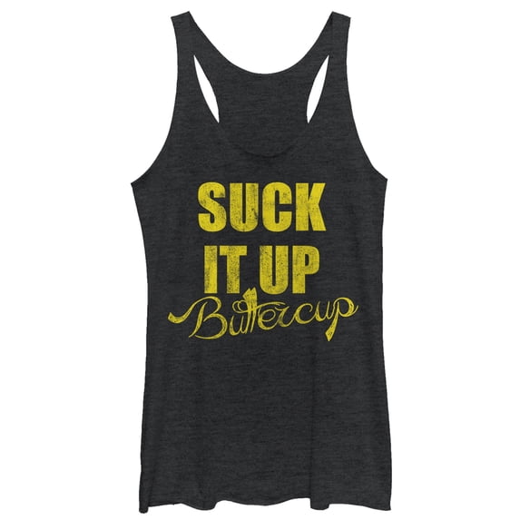 Women's CHIN UP Suck it up Buttercup Racerback Tank Top Black Heather Medium