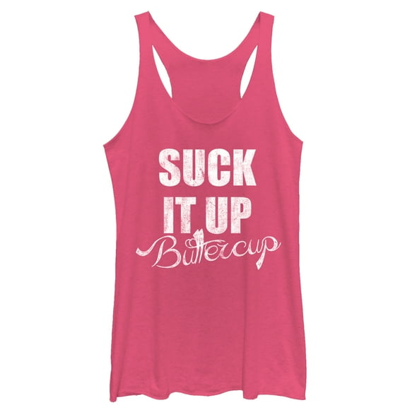 Women's CHIN UP Suck it up Buttercup Racerback Tank Top Pink Heather Small