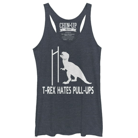 Women's CHIN UP T-Rex Pull-Ups Racerback Tank Top Navy Blue Heather Medium