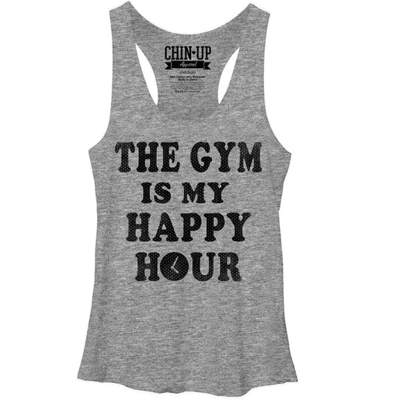 Women's CHIN UP The Gym is my Happy Hour Racerback Tank Top Gray Heather Large