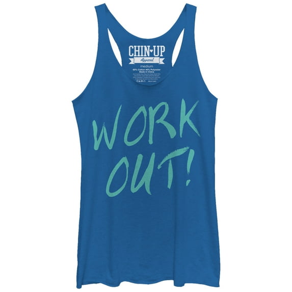 Women's CHIN UP Time to Work Out Racerback Tank Top Royal Blue Heather Small