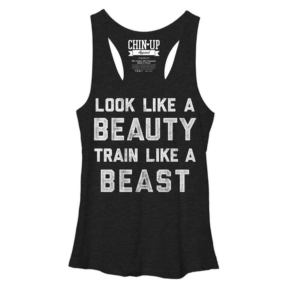 Women's CHIN UP Train Like a Beast Racerback Tank Top Black Heather Medium