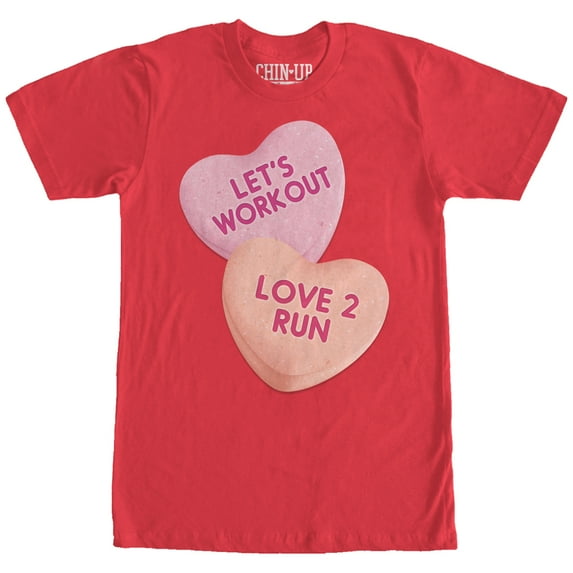 Women's CHIN UP Valentine Heart Candy Workout Boyfriend Graphic Tee Red Small