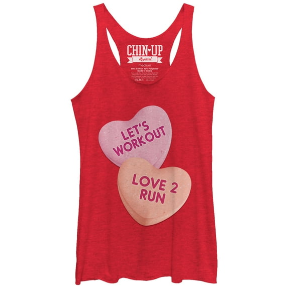Women's CHIN UP Valentine Heart Candy Workout Racerback Tank Top Red Heather Small