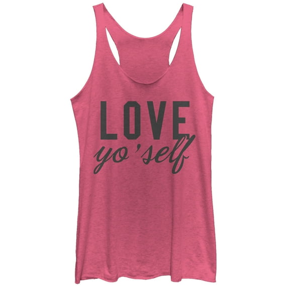 Women's CHIN UP Valentine's Day Love Yo' Self Racerback Tank Top Pink Heather X Large
