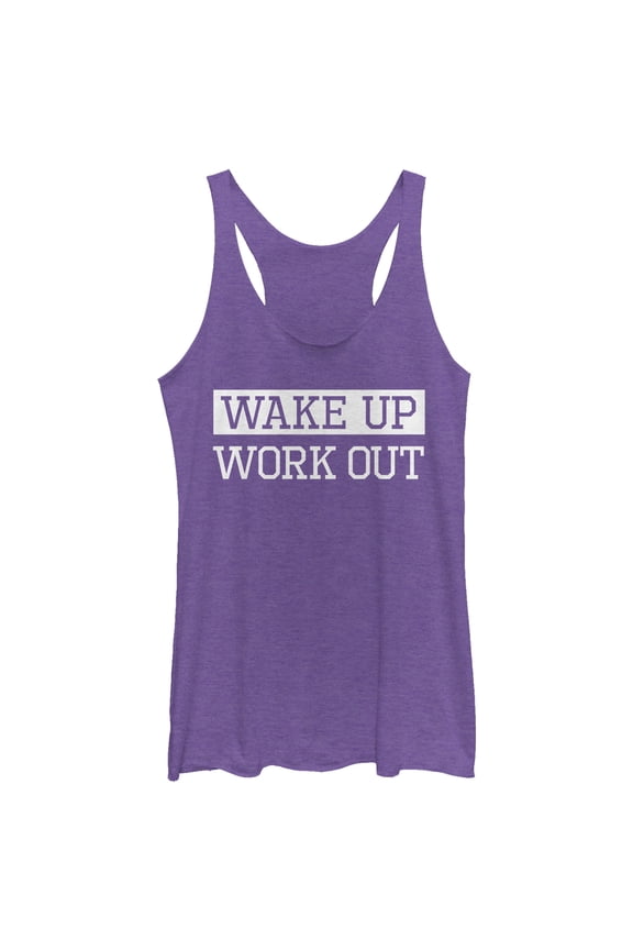 Women's CHIN UP Wake Up Work Out Racerback Tank Top Purple Heather Medium