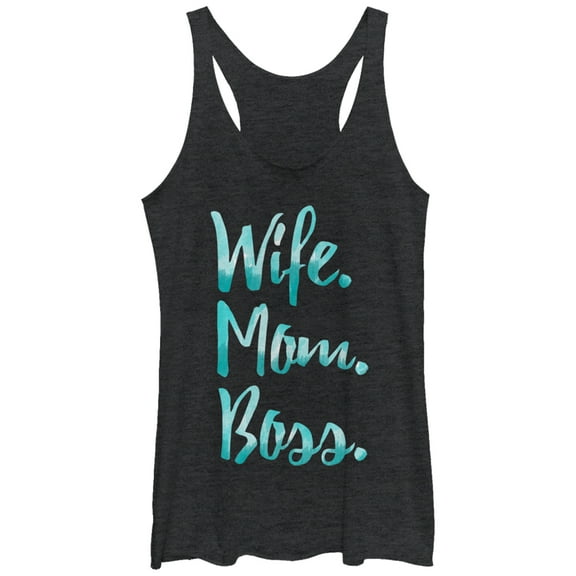 Women's CHIN UP Wife Mom Boss  Racerback Tank Top Black Heather Medium