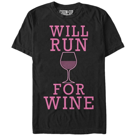 Women's CHIN UP Will Run For Wine Boyfriend Graphic Tee Black Large