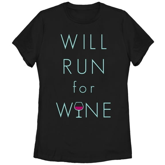 Women's CHIN UP Will Run For Wine Glass  Graphic Tee Black 2X Large