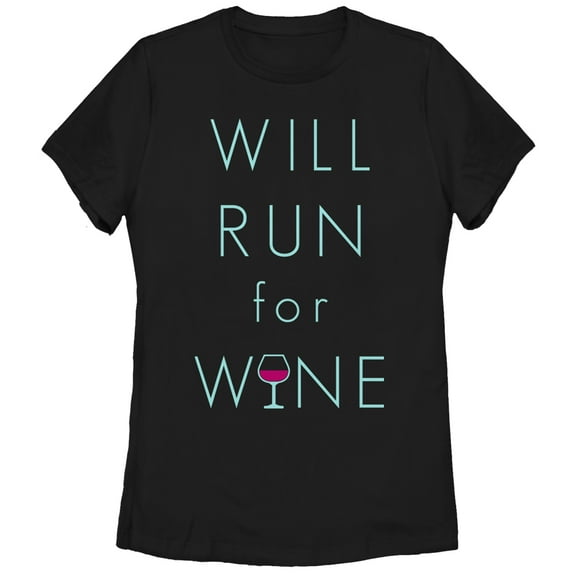 Women's CHIN UP Will Run For Wine Glass Graphic Tee Black Small
