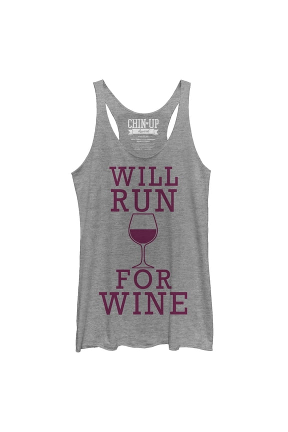 Women's CHIN UP Will Run For Wine Racerback Tank Top Gray Heather Large
