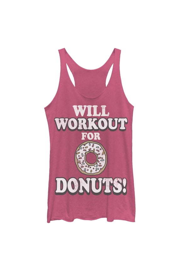 Women's CHIN UP Will Work Out For Donuts Racerback Tank Top Pink Heather X Large