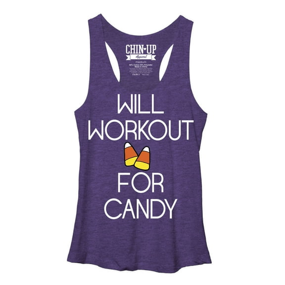 Women's CHIN UP Will Workout for Candy  Racerback Tank Top Purple Heather Medium