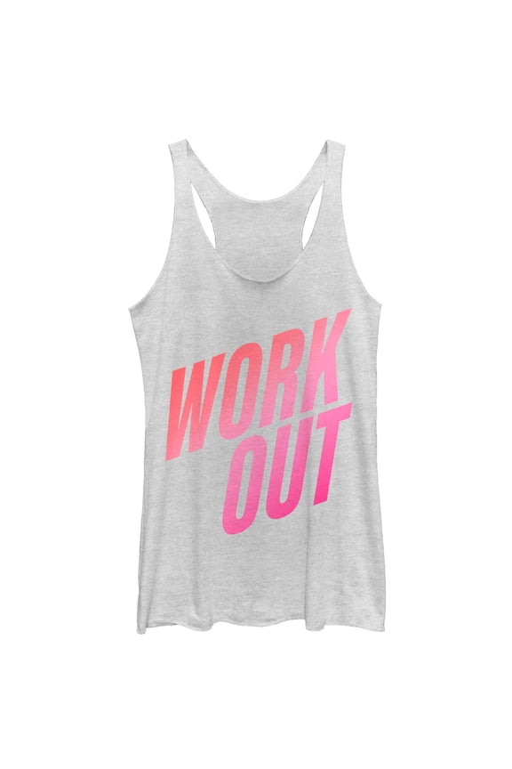 Women's CHIN UP Work Out Fade Racerback Tank Top White Heather Medium