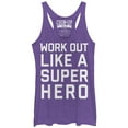 thumbnail image 1 of Women's CHIN UP Work Out Like a Super Hero  Racerback Tank Top Purple Heather Medium, 1 of 3