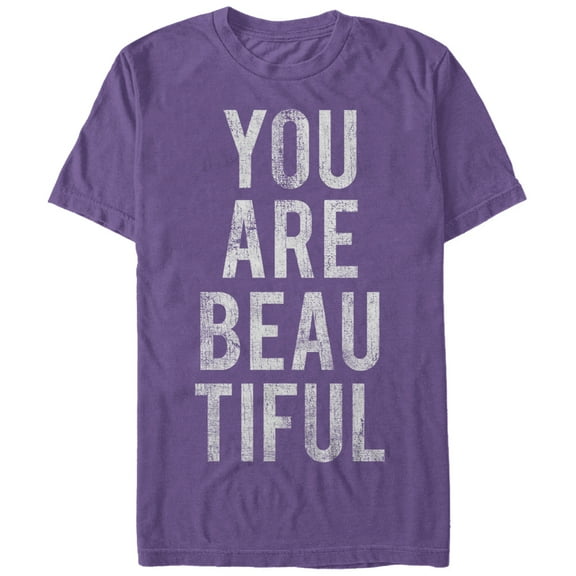 Women's CHIN UP You are Beautiful Vertical  Boyfriend Graphic Tee Purple Large