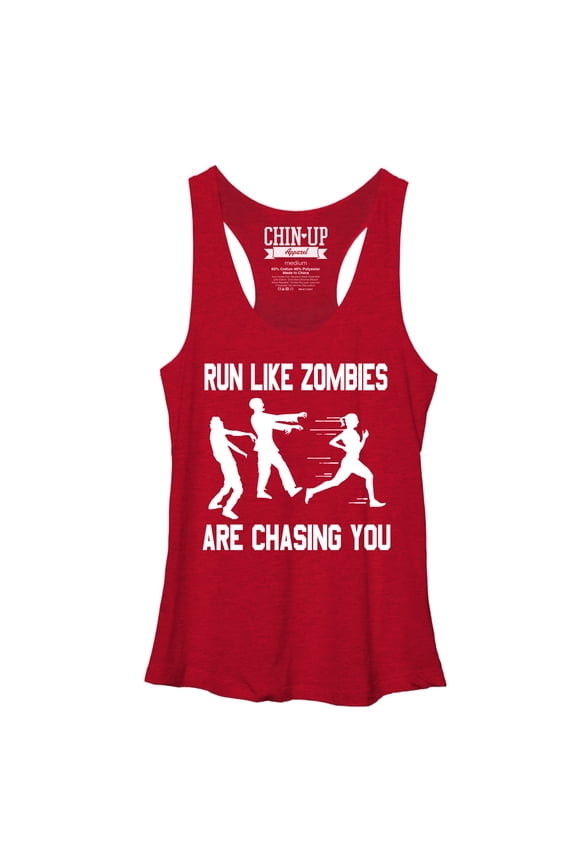 Women's CHIN UP Zombies are Chasing You Racerback Tank Top Red Heather Large
