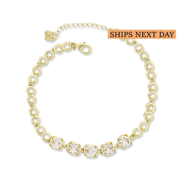 Women's CZ Stone Ankle Bracelet, Minimal Anklets Gold Plated with 7"+2" Inch Adjustable Size.