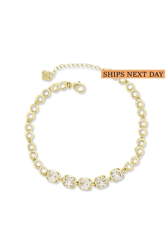 Women's CZ Stone Ankle Bracelet, Minimal Anklets Gold Plated with 7"+2" Inch Adjustable Size.