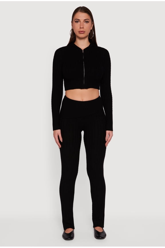 Women's Cable Knit Asymmetrical Fold Over Pants